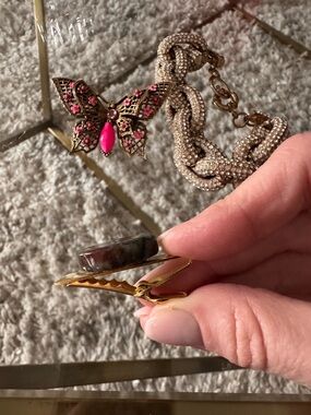 Bundle Chunky Crystal Pavé Link Bracelet in Gold and Butterfly Pin w Tie Clip